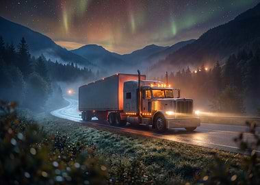 Truck on Road at Night