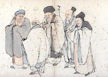 Five Old Men Chinese Taoist Painting