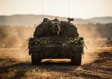 Camouflaged Tank in Field