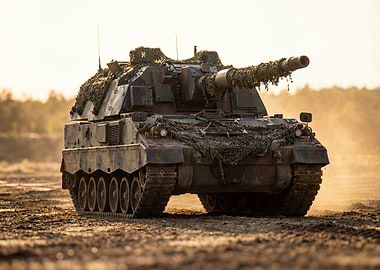 Camouflaged Military Tank in Field