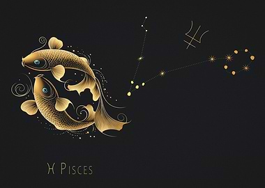 Pisces Zodiac Sign Gold Illustration