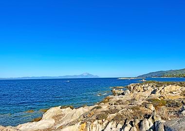 Greece Coastline with Blue Sea and Sky