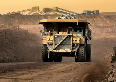 Mining Truck Hauling Rocks in Quarry