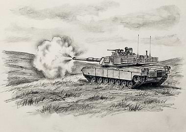Tank firing on a grassy field