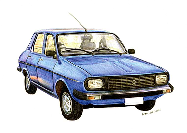 Blue Renault 12 Car Pen drawing