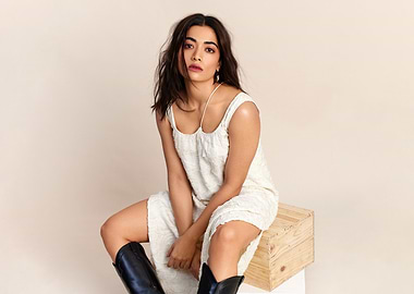 rashmika mandanna in White Dress and Boots
