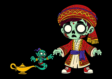 Zombie Aladdin and Genie Cartoon