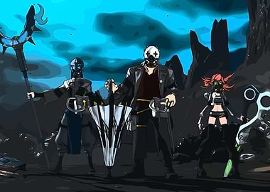 Stylized Team in a Dark Landscape