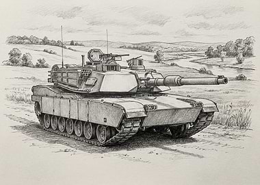 M1 Abrams Tank Pencil Drawing