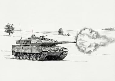 Leopard 2 Tank Firing Pencil Drawing