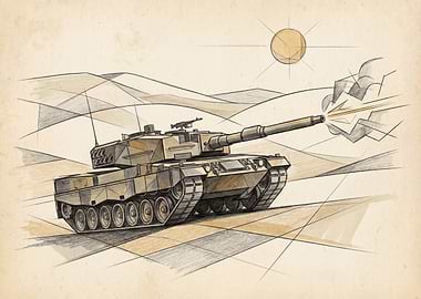 Tank firing in desert sketch