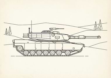 M1 Abrams Tank Blueprint Illustration