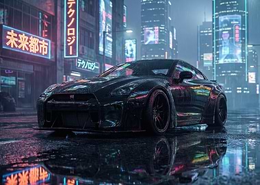 Nissan GT-R in a Cyberpunk City