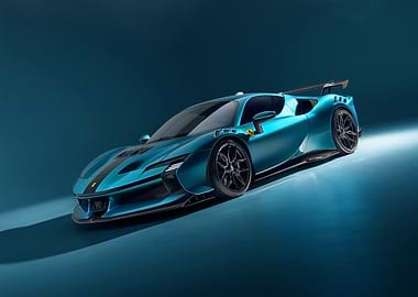 Teal Ferrari Sports Car Studio Shot