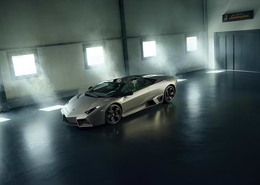 Silver Lamborghini Reventon Roadster in Garage