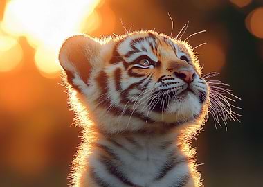 Tiger cub portrait in golden light