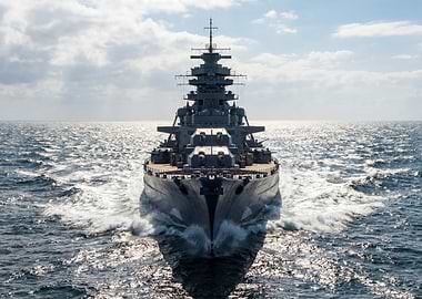 Battleship sailing on the ocean