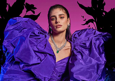 taylor hill in Purple Dress with Jewelry