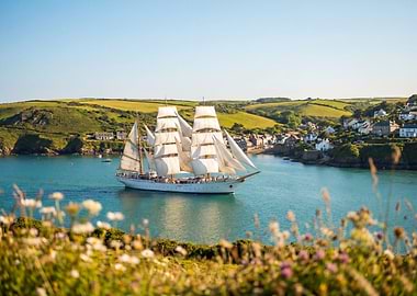 Tall Ship Sailing in Coastal Waters