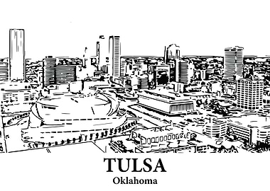 Tulsa Oklahoma Skyline Black and White