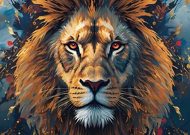 Majestic Lion Portrait with Abstract Background