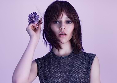 Jenna Ortega with Purple Flower Portrait