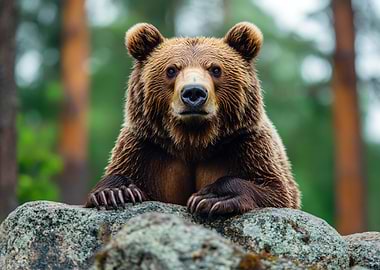 Brown Bear Portrait on Rocks