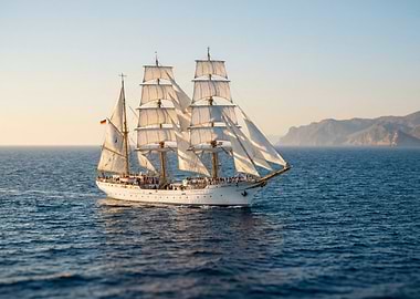 Sailing ship on the open sea