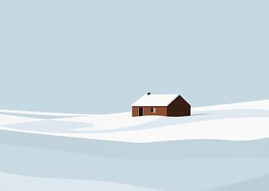 Minimalist Winter Cabin Landscape