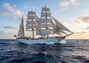 Sailing ship on the open sea