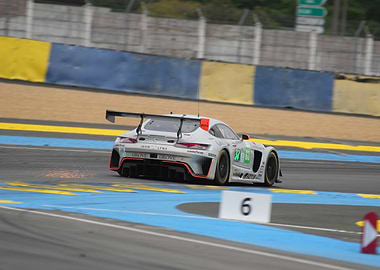 Silver Mercedes AMG GT3 Race Car on Track