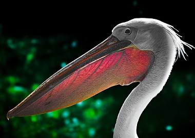 Pelican Portrait with Red Pouch