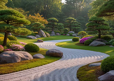 Zen Garden with Sand and Trees