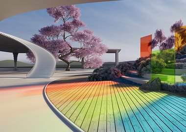 microsoft Modern Garden with Cherry Blossom Trees