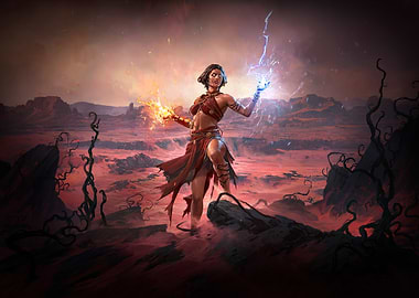 Sorceress with Fire and Lightning Magic