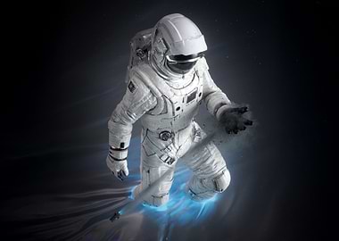 Astronaut in Space with Blue Energy