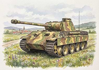Panther Tank Watercolor Painting