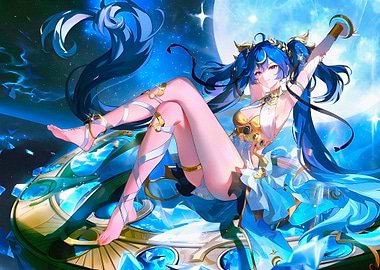 Anime Girl in Blue and Gold