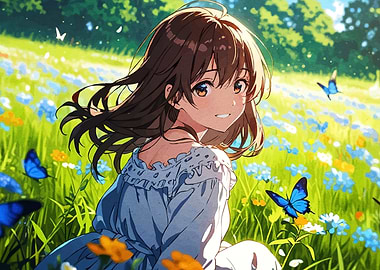 Anime Girl in a Flower Field