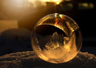 Frozen Bubble on Snow at Sunset