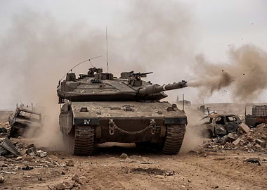 Tank firing in a war zone