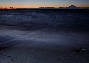 Mount Fuji at Dusk from the Beach