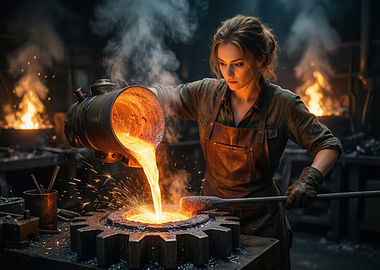 Female Blacksmith Pouring Molten Metal