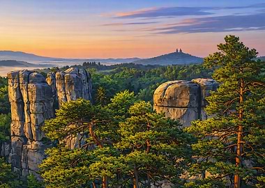 Sunrise over Bohemian Paradise landscape