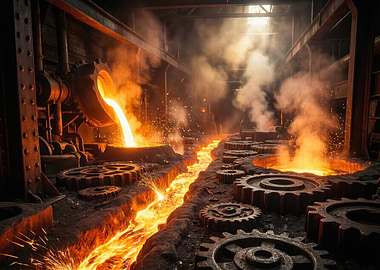 Industrial Foundry with Molten Metal Flow