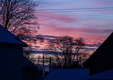 Winter Sunset Over Suburban Neighborhood
