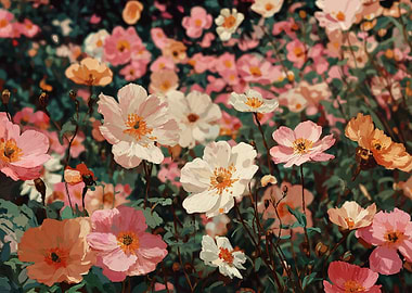 Floral Painting with Pink and White Flowers
