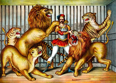 Circus Lion Tamer Vintage Illustration