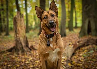 Happy Dog Portrait in Autumn Forest