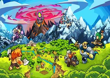Cartoon Fantasy Landscape with Characters